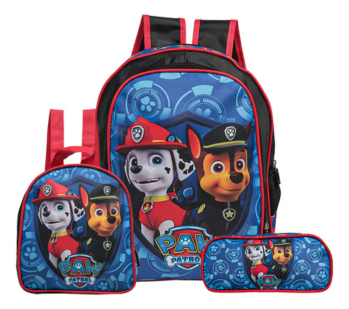 Mochila Escolar Patrulha Canina Kit Lancheira+estojo Costas 