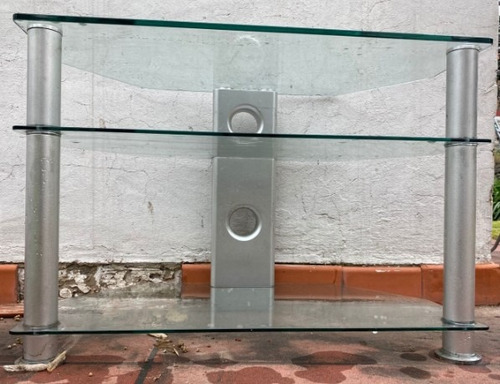 Mesa Tv, Vidrio Grueso Y Aluminio Ancho 76 Alto 53 Prof 39 Gris