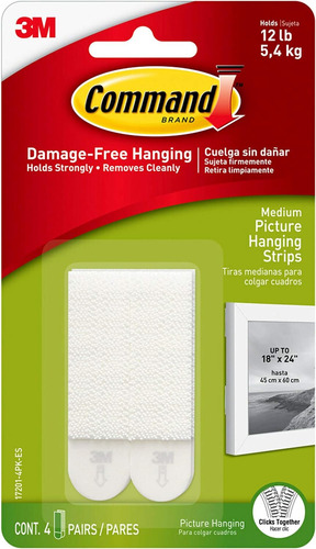 Picture Hanging Strips, Medium, White, 4-strip, 6-pack