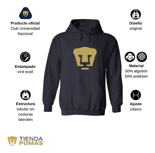 Sudadera Pumas Unam Deportiva Hombre Hoodie Logo Doradovinil