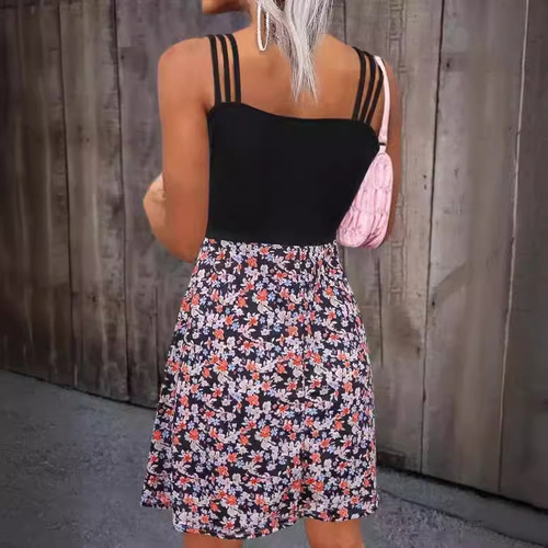 Vestido Estilo Tirantes Sin Mangas Con Falda Corta Floral