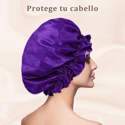 Gorro De Satín Para Dormir Y Proteger El Cabello Doble Capa Violeta Color
