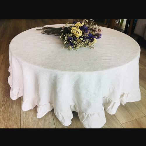 Mantel Redondo De Lino De Algodón Lavable, A Prueba De Polvo