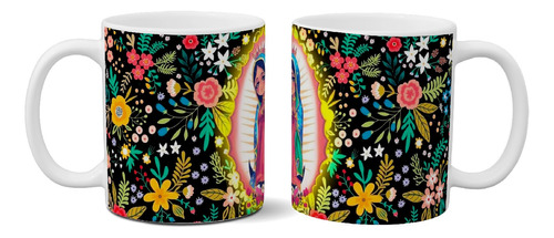 Taza De Cerámica Virgen De Guadalupe Con Flores Articulo Vg4