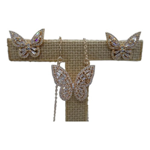 Juego Mariposas Oro Laminado 14k Circonios Blancos 