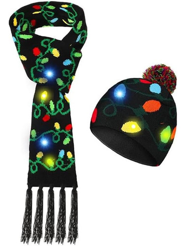 Gorro Y Bufanda Con Luces Led De Navidad, Gorro Y Bufanda