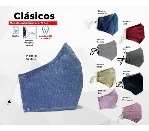4 Cubrebocas De Tela 4 Capas, Porta Filtro, Ajustable
