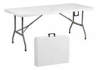 Mesa Plegable De Plástico Portátil Tipo Portafolio 1.80 Mts Color Blanco