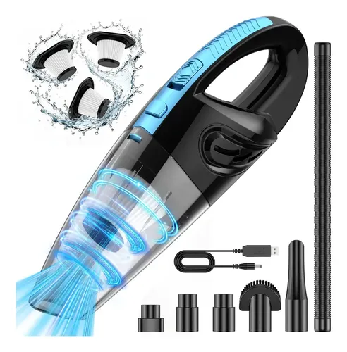 Aspirador de Pó Portátil Sem Fio, Motor Potente 240W, 60000RPM e Sucção 12000Pa, Bateria Recarregável 6000mAh, Aspirador de Mão com 3 Bicos, 3