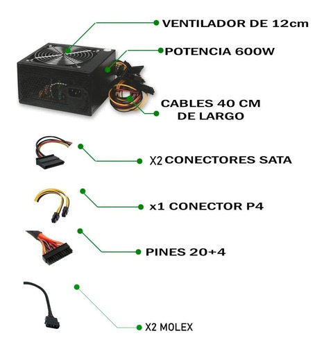 Imagen 3 de 7 de Fuente Alimentacion Para Pc 600w Noga Atx Pcreg