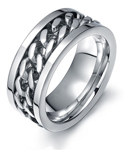 Anel Masculino Feminino Aço Inox Corrente Giratória Prata