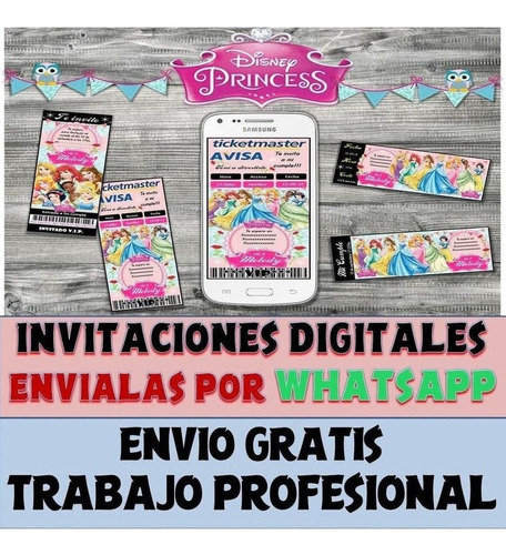 Invitacion Digital Cumpleaños Princesas Disney Whatsapp