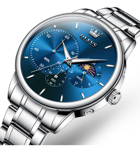 Elegante Reloj De Hombre De Negocios Olves Esfera Azul