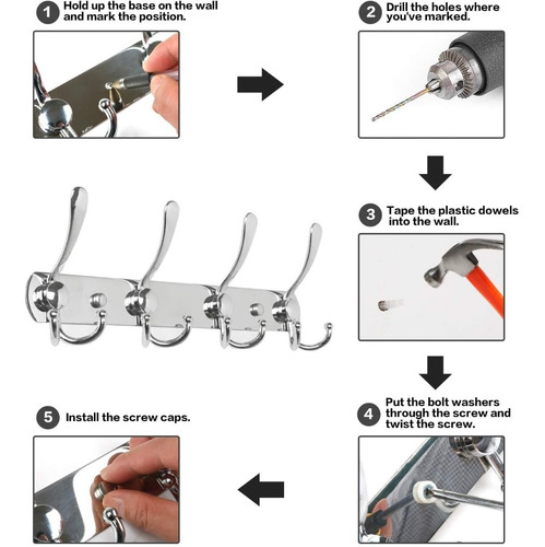 Imagen 4 de 8 de Gancho Perchero Organizador Acero Inox Cromado (iva Incluid)