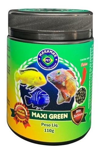 Ração Maxi Green Maramar 110g 75% Ciclídeo Africanos 3mm/5mm