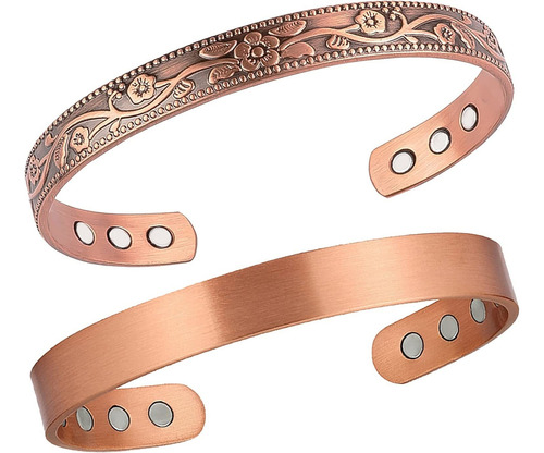 2 Piezas Pulsera Magnética De Cobre Para Terapia Artritis