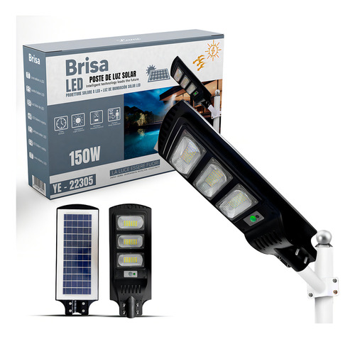 Luminária Pública Poste Rua Solar Led 150w C/sensor Controle Branco Frio