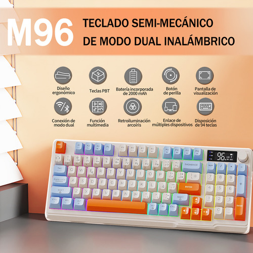 Kits Teclado Y Mouse Free Wolf T96 Rgb Español Con Pantalla Mouse Arándano Teclado Arándano
