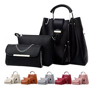 Set 3 Bolsas Bandolera Mujer Cosmetiquera Cartera Crossbody Color Negro