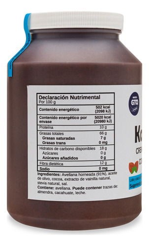 Crema De Avellana Con Chocolate, Natural Y Sin Azúcar,marca Katingos, 1 Kg