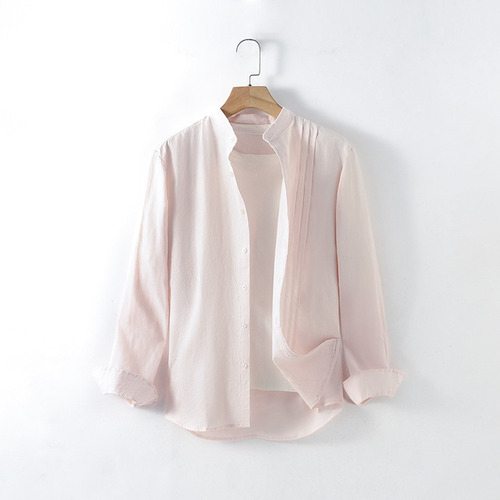 Camisa De Lino Hombre Rosa Casual Oversize Botones Tops Lino