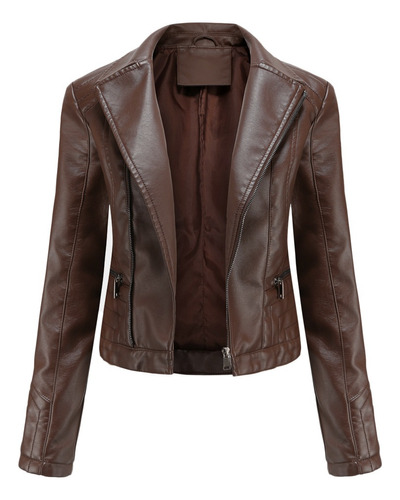 Chaqueta De Cuero Biker Slim Fit De Moda For Damas