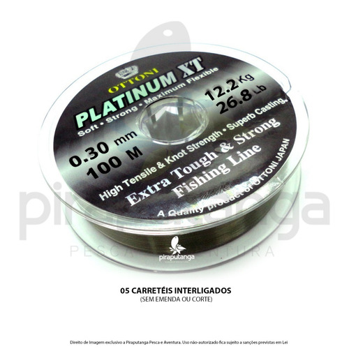 Linha Monofilamento Ottoni Platinum Xt 0,30mm 26lbs 500m