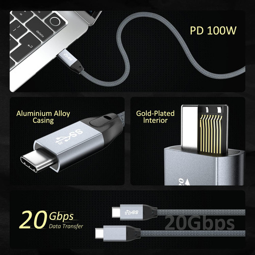 Qces Cable Usb C A Usb C De 10 Pies, Cable Usb-c 3.2 Gen 2,