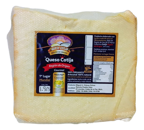 Queso Cotija Gourmet Región De Origen 1.965 Kg De Medio Tajo