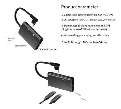 Adaptador De Auriculares 3 En 1 C Para Teléfono Pd60w Charge