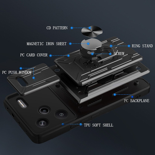 . For Redmi Note 13 Pro+ 5g Card Slot Hard Stand Slide Case