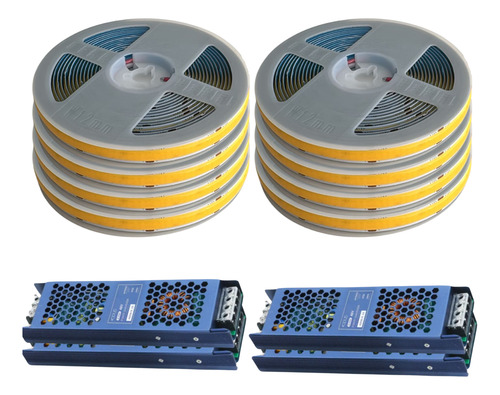 Kit 8 Fitas 624 Cob Dupla 5m 4.000k + 4 Fontes 360w 30a 12v