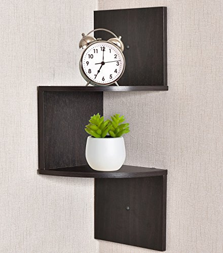 Greenco Zigzag 2 Tier Esquina Flotante Estantes Espresso