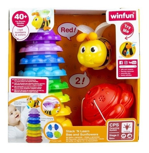 Imagen 2 de 3 de Torre Apilable Winfun Encastre Abeja Y Flores Con Luz Sonido
