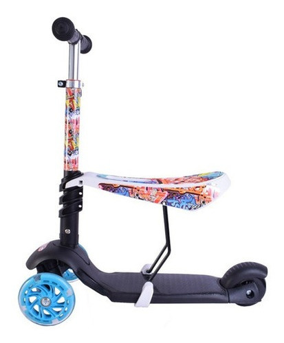 Monopatín Con Asiento Desmontable Tres Ruedas El Duende Azul Color Negro