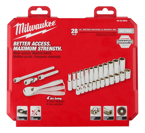 Kit De Dados Y Matraca De 1/4 Con 28 Pzs Milwaukee 48229504