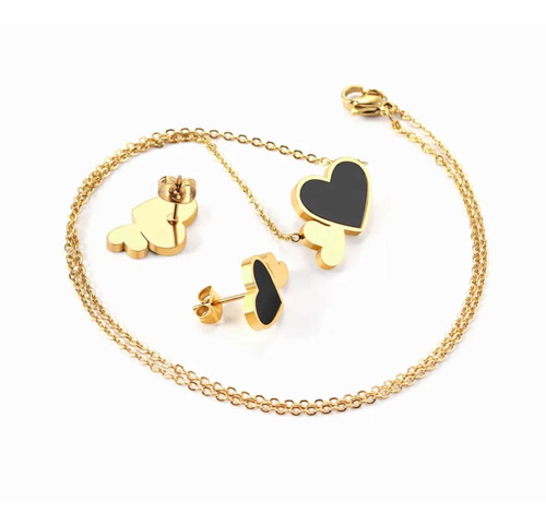 Conjunto De Joyas Dorada Corazón Negro