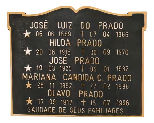 Placa Bronze C/ 04 Ou 05 Nomes P/ Túmulo, Lápide, Jazigo 