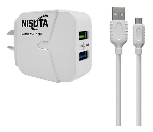 Cargador 220v Rapido Nisuta 2 Puertos Usb + Cable Micro Usb