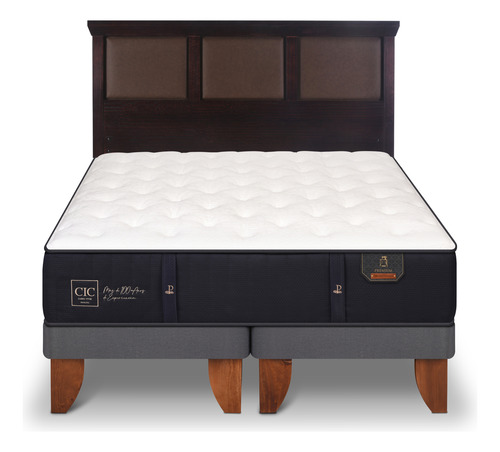 Cama Europea 2 Plazas Cic Premium + Respaldo Torino Azul