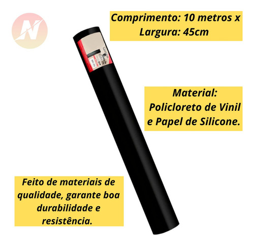 Imagem 3 de 7 de Papel Adesivo Contact Preto 10m Adesivo Decorativo