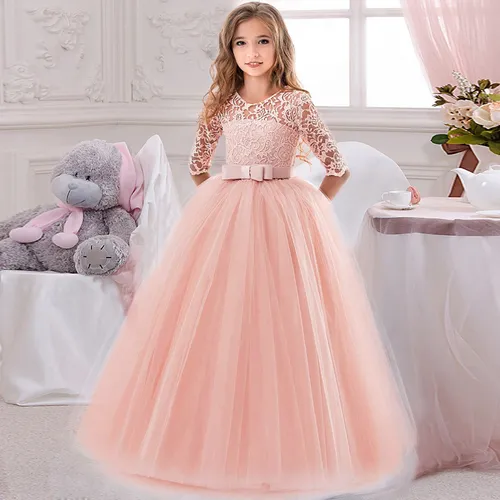 Longo Formal Dama Honra Adolescentes Meninas Vestido Renda