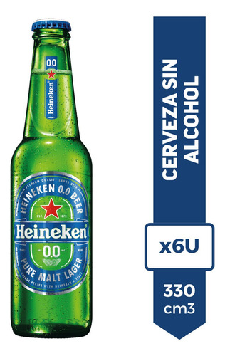 Cerveza Heineken Sin Alcohol 0.0% Porron 330ml Pack X6