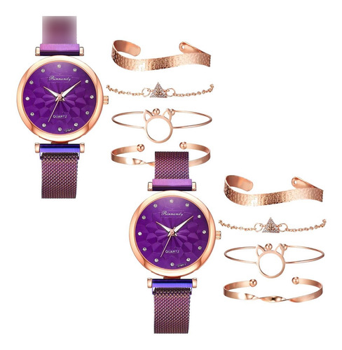 Relojes, Mxaea-002, 2pzas, Ø Dial 3.4cm, Longitud 25cm, Anch Correa Purple Fondo Purple