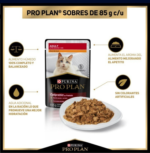 Imagen 4 de 5 de Alimento Pro Plan Gato Adulto Húmedo De Pollo, Sobre De 85g