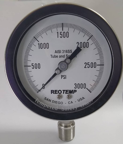 Manometro Full Inox, Dial 4  Reotemp, Rango De 0 - 3000 Psi