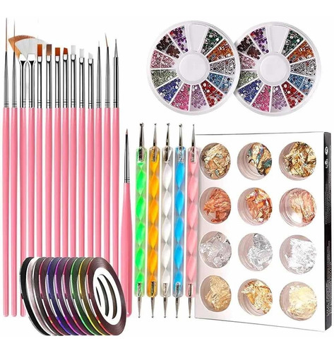 Kit De Arte De Uñas + Pinceles Para Decoración Manicura