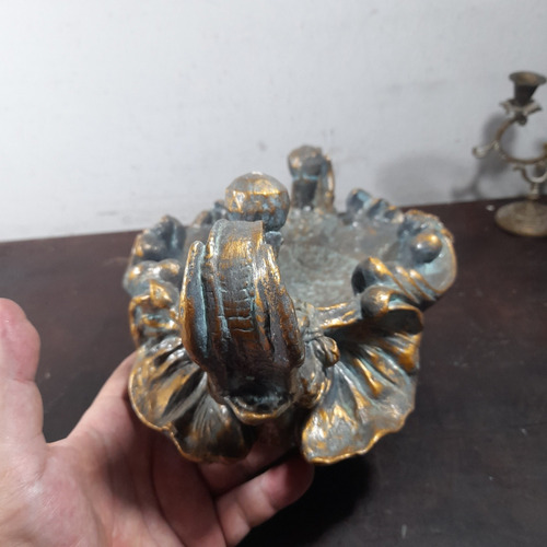 Imagem 4 de 10 de Centro De Mesa Porcelana Elefantes Folheado Bronze, Antigo