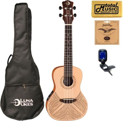 Luna Uke Tapa Spr Concert Solid Spruce A/e Ukulele, W/ B Eeb