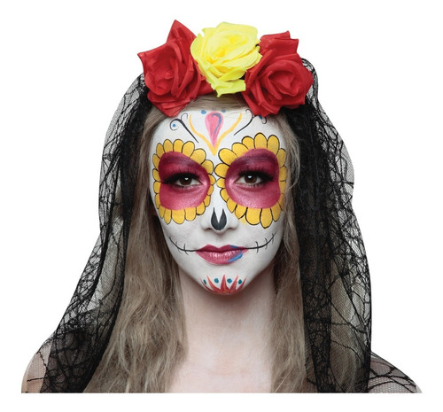 Diadema De Catrina Velo Día De Muertos Disfraz Catrina Color Rojo